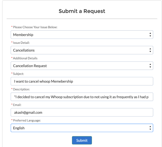 How to Cancel Whoop Membership via the Contact form
